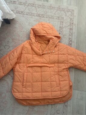 Women’s Quilted Hooded Anorak Jacket - Peach Orange